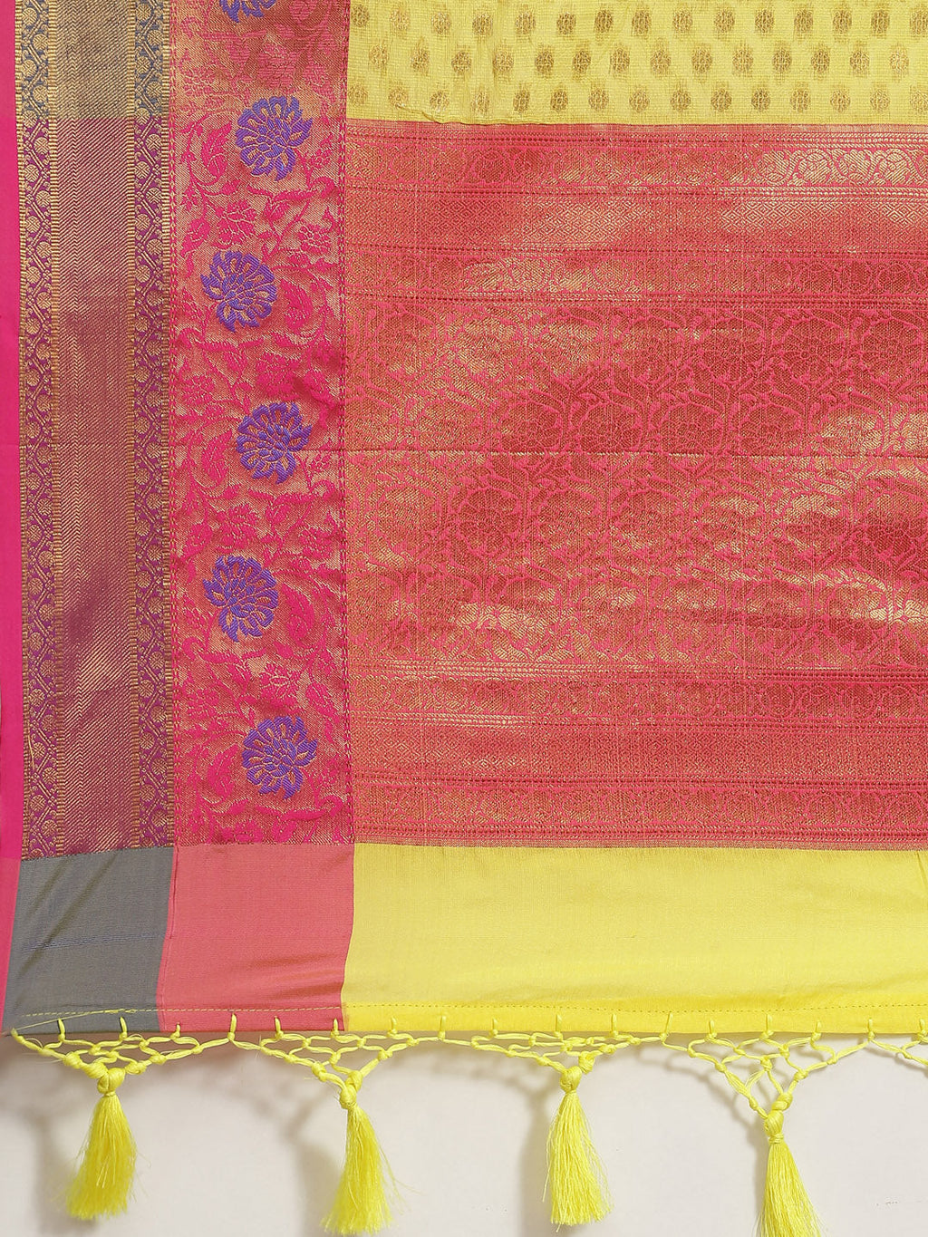 Yellow Kanjeevaram Art Silk Saree with Woven Design