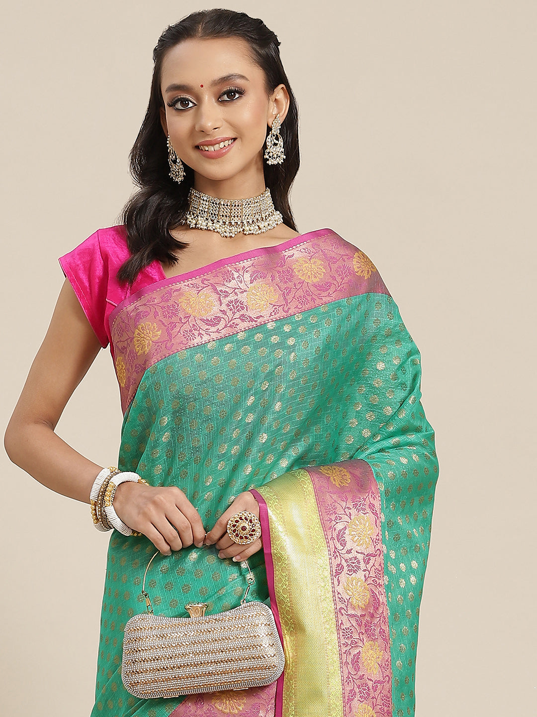 Green Kanjeevaram Art Silk Saree with Rich Woven Design