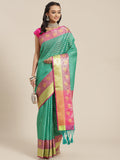 Green Kanjeevaram-style Art Silk saree with intricate woven details
