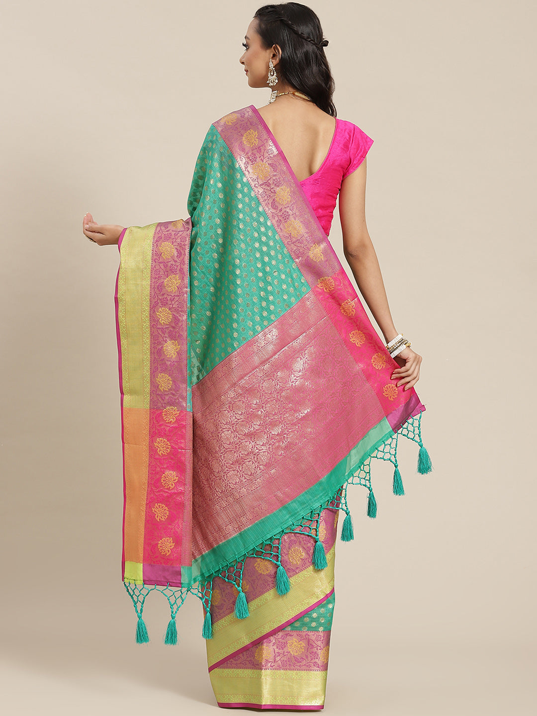 Green Kanjeevaram Art Silk Saree with Rich Woven Design