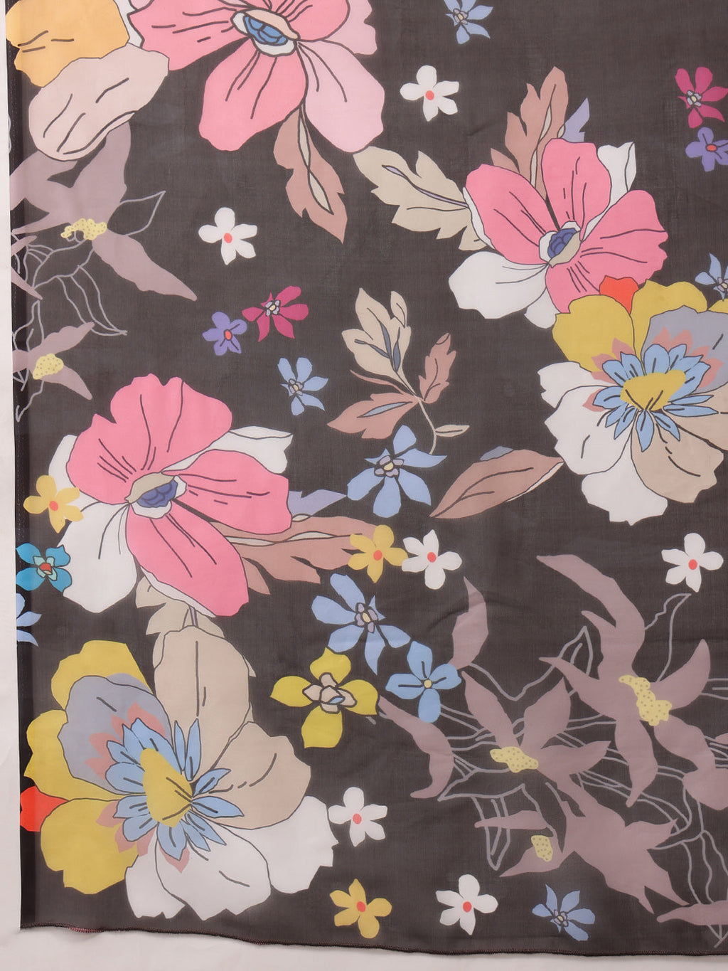 Black Polyester Digital Print Floral Saree with Unstitched Blouse