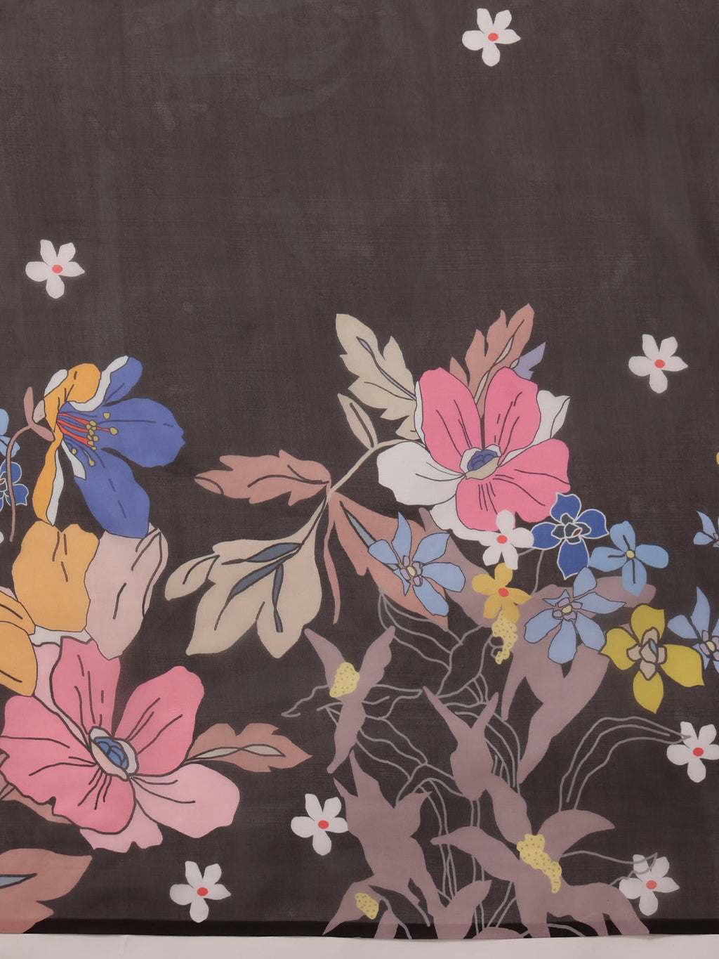 Black Polyester Digital Print Floral Saree with Unstitched Blouse