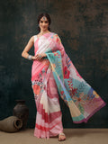 Multicolor polyester saree featuring a vibrant digital floral print