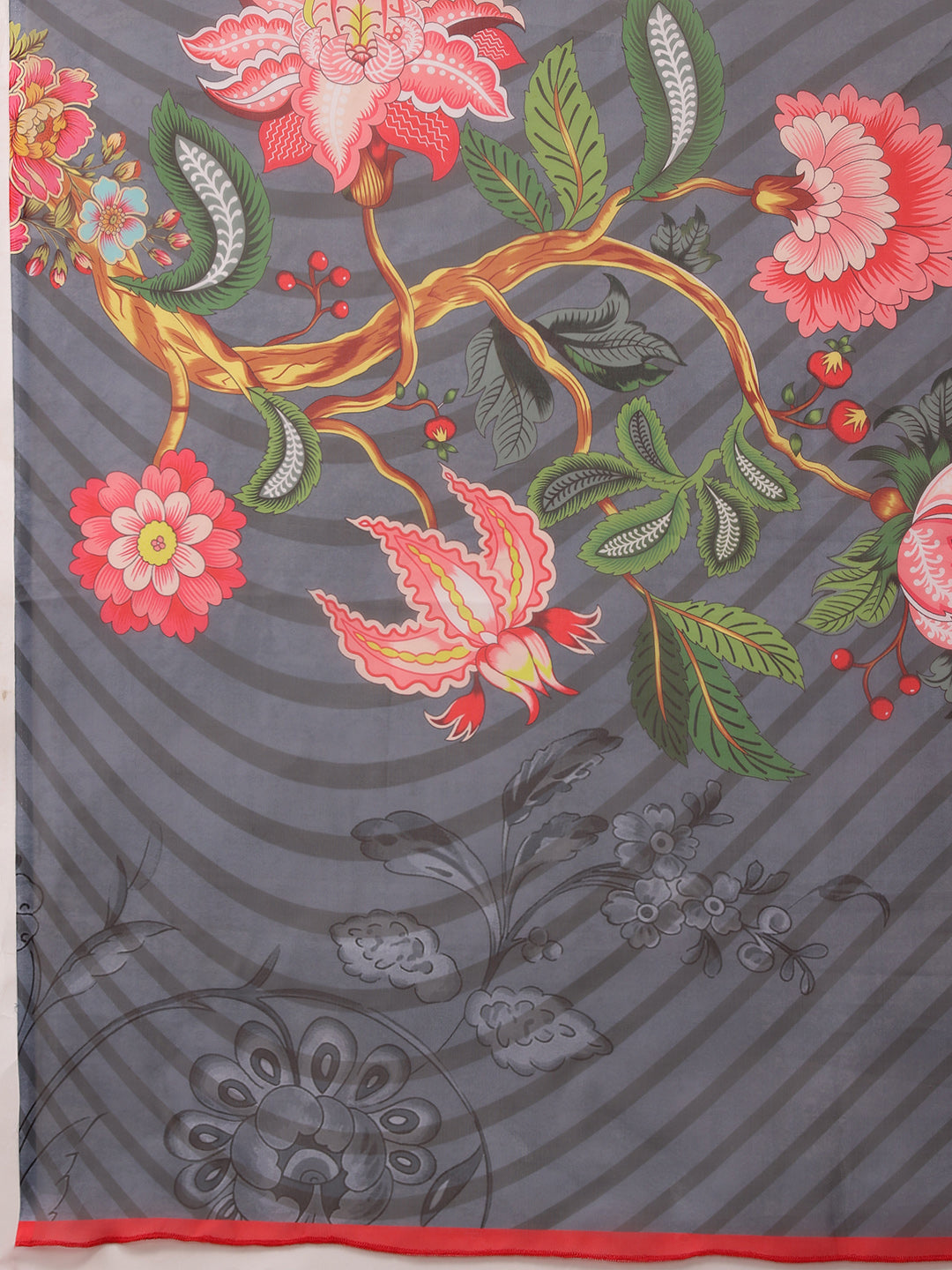Sky Blue Polyester Floral Print Saree with Unstitched Blouse