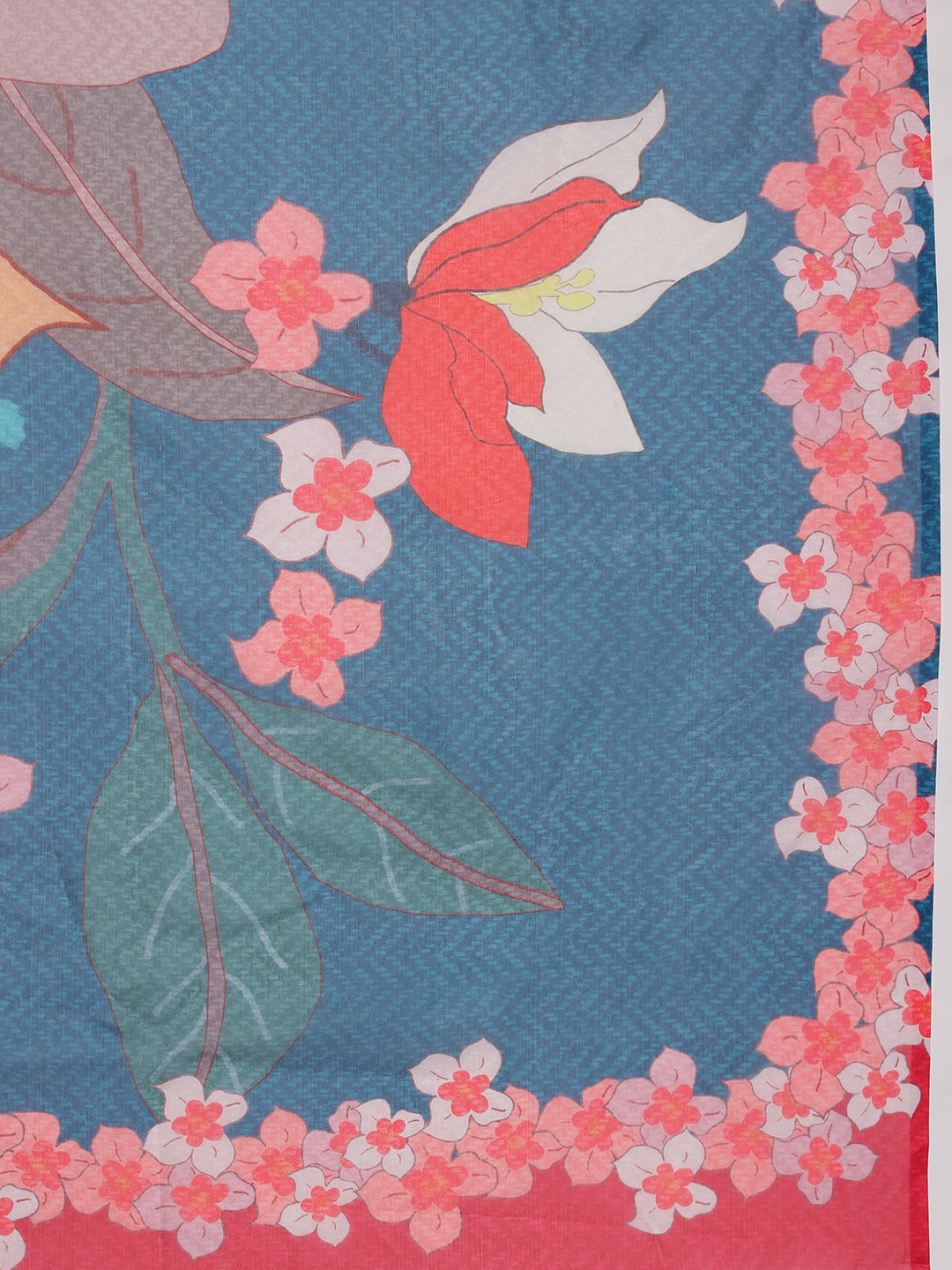 Turquoise Polyester Digital Print Floral Saree with Blouse
