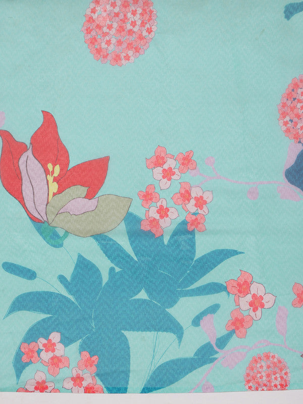 Turquoise Polyester Digital Print Floral Saree with Blouse