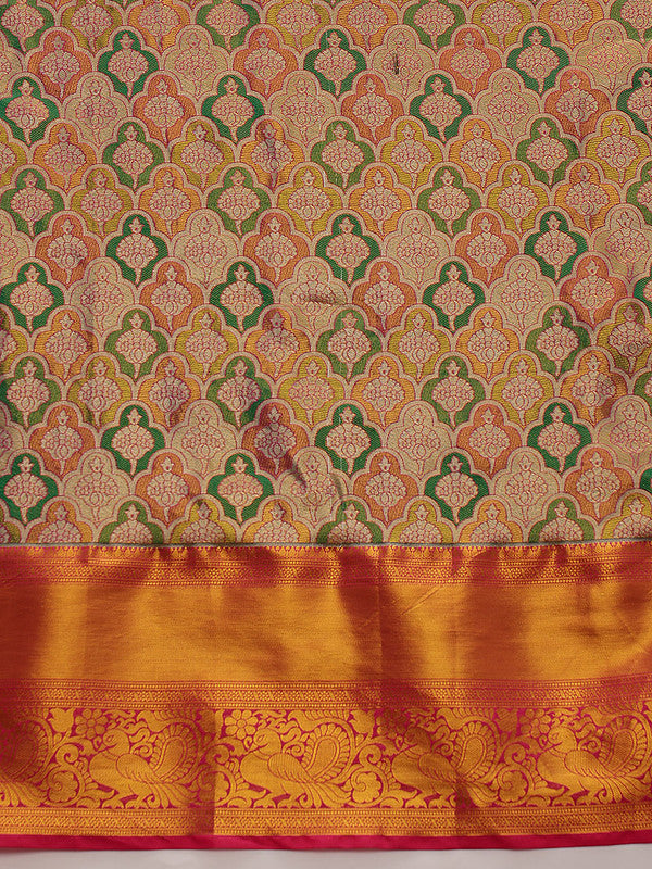 Multicolor Pure Silk Floral Saree with Woven Zari Details