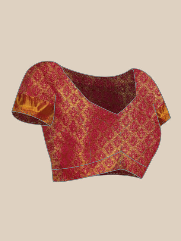 Multicolor Pure Silk Floral Saree with Woven Zari Details