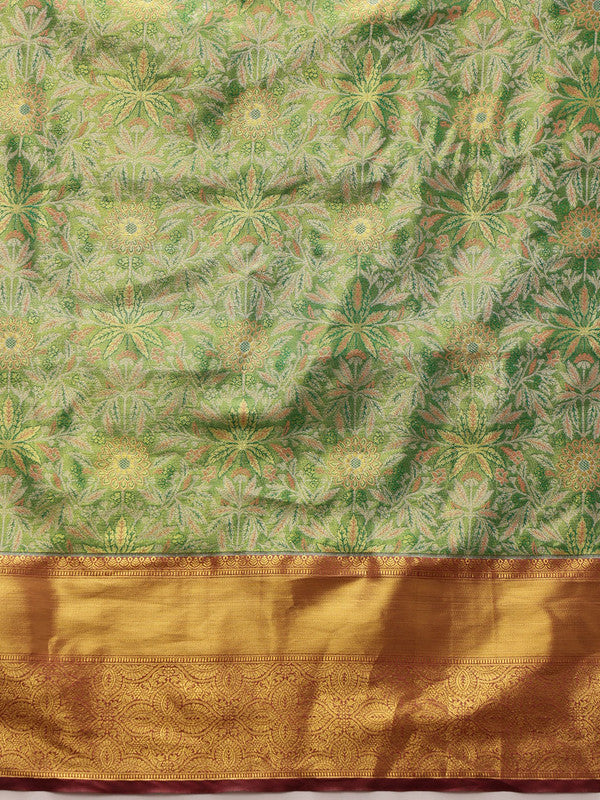 Green Pure Silk Floral Woven Zari Design Saree with Blouse