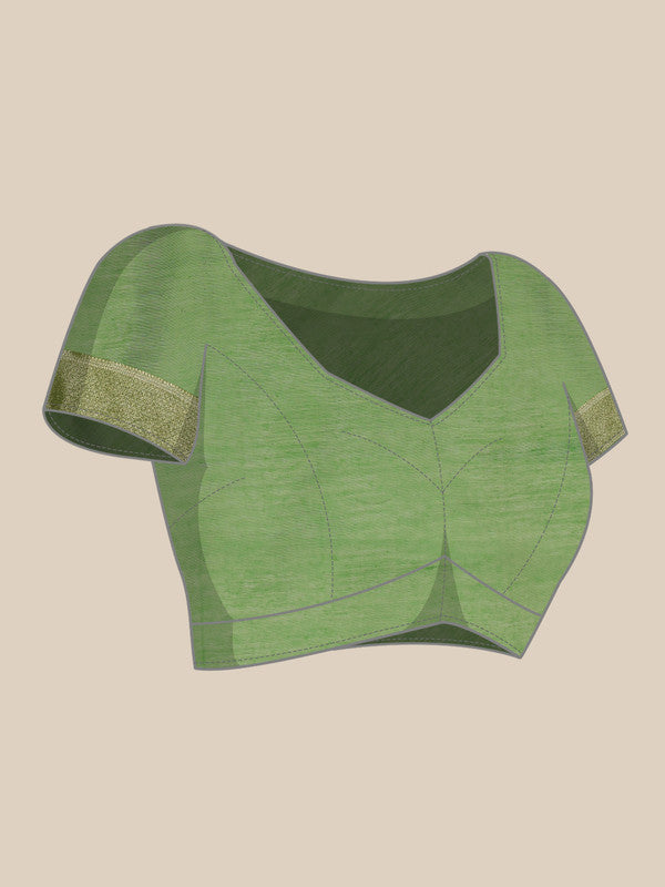 Green Cotton Woven Thread Floral Saree with Unstitched Blouse - Hiral Fashion
