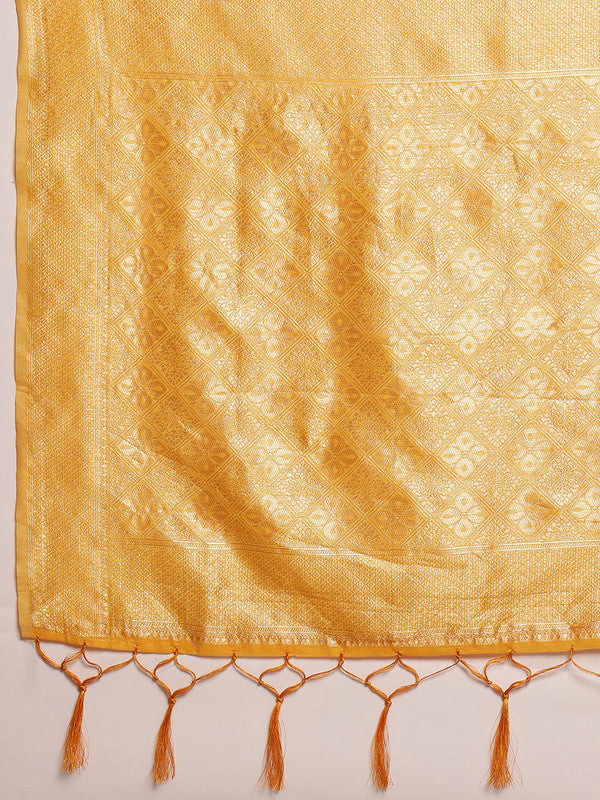 Mustard Cotton Woven Thread Floral Saree with Unstitched Blouse - Hiral Fashion
