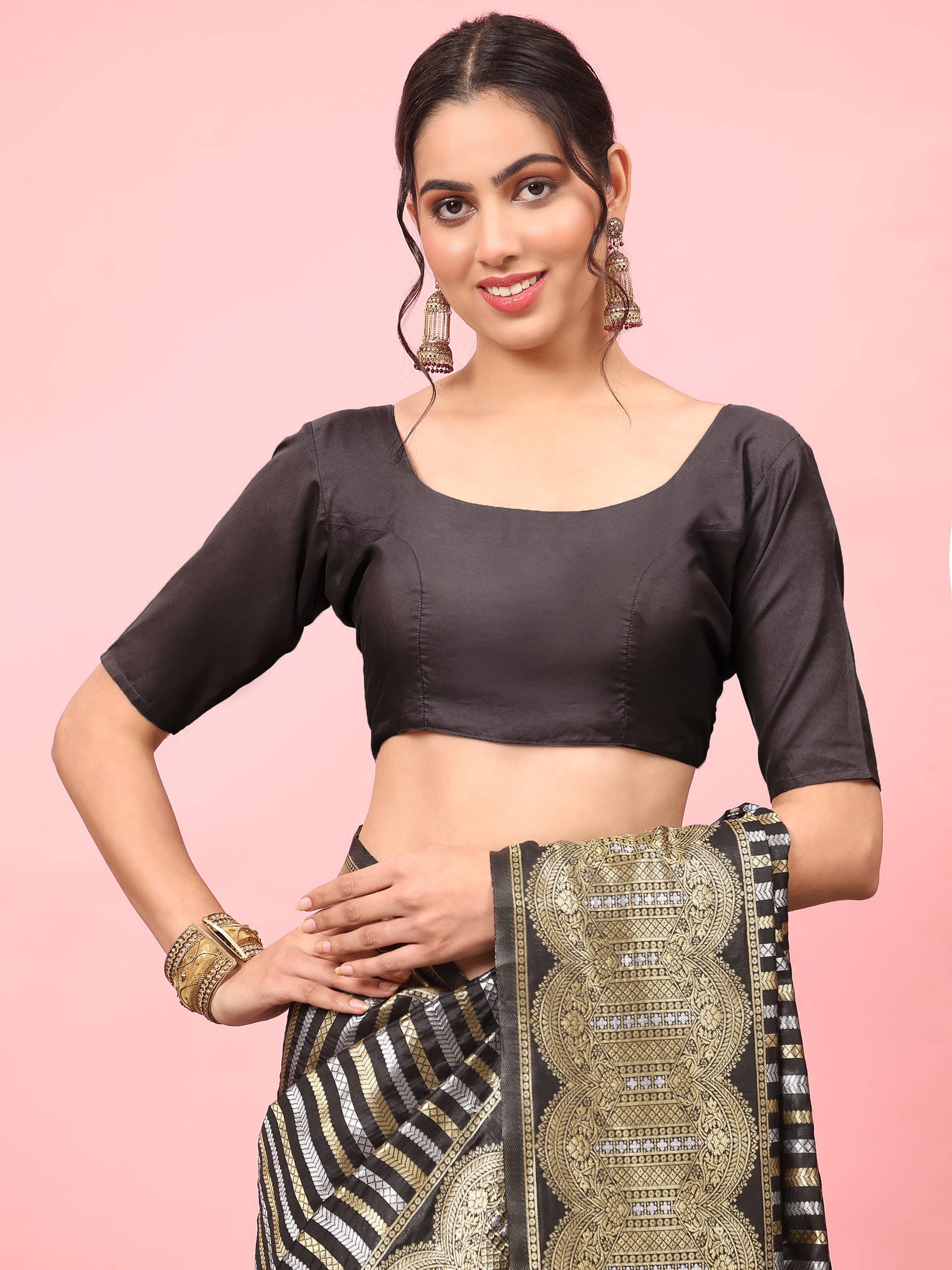 Black Banarasi Art Silk Saree with Striped Zari Woven Detail