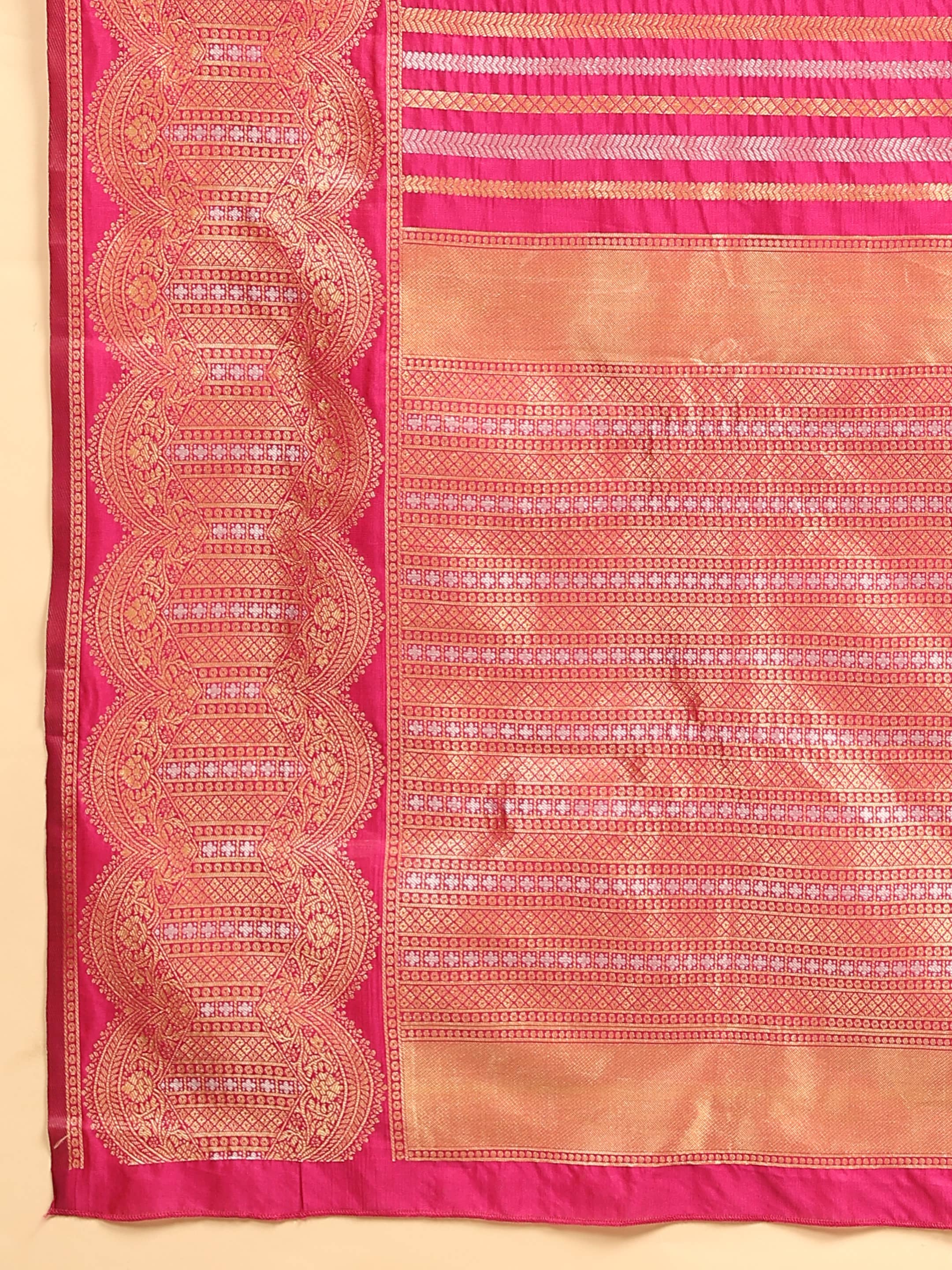 Pink Banarasi Art Silk Striped Saree with Zari Woven Border