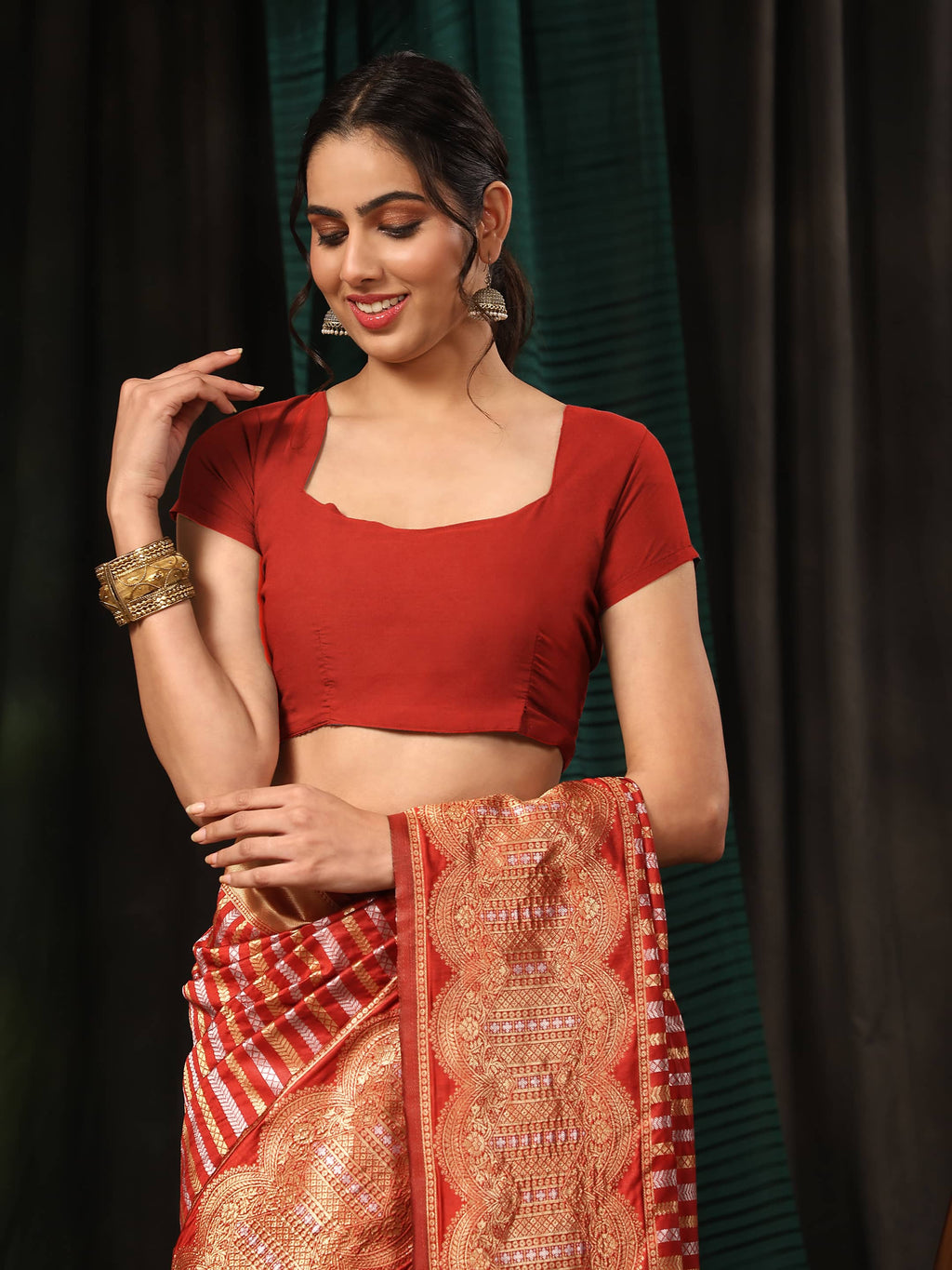 Red Banarasi Art Silk Striped Saree with Traditional Zari Weaving