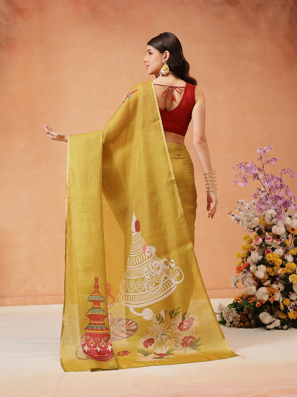 Mustard Cotton Silk Saree with Kalamkari Digital Print