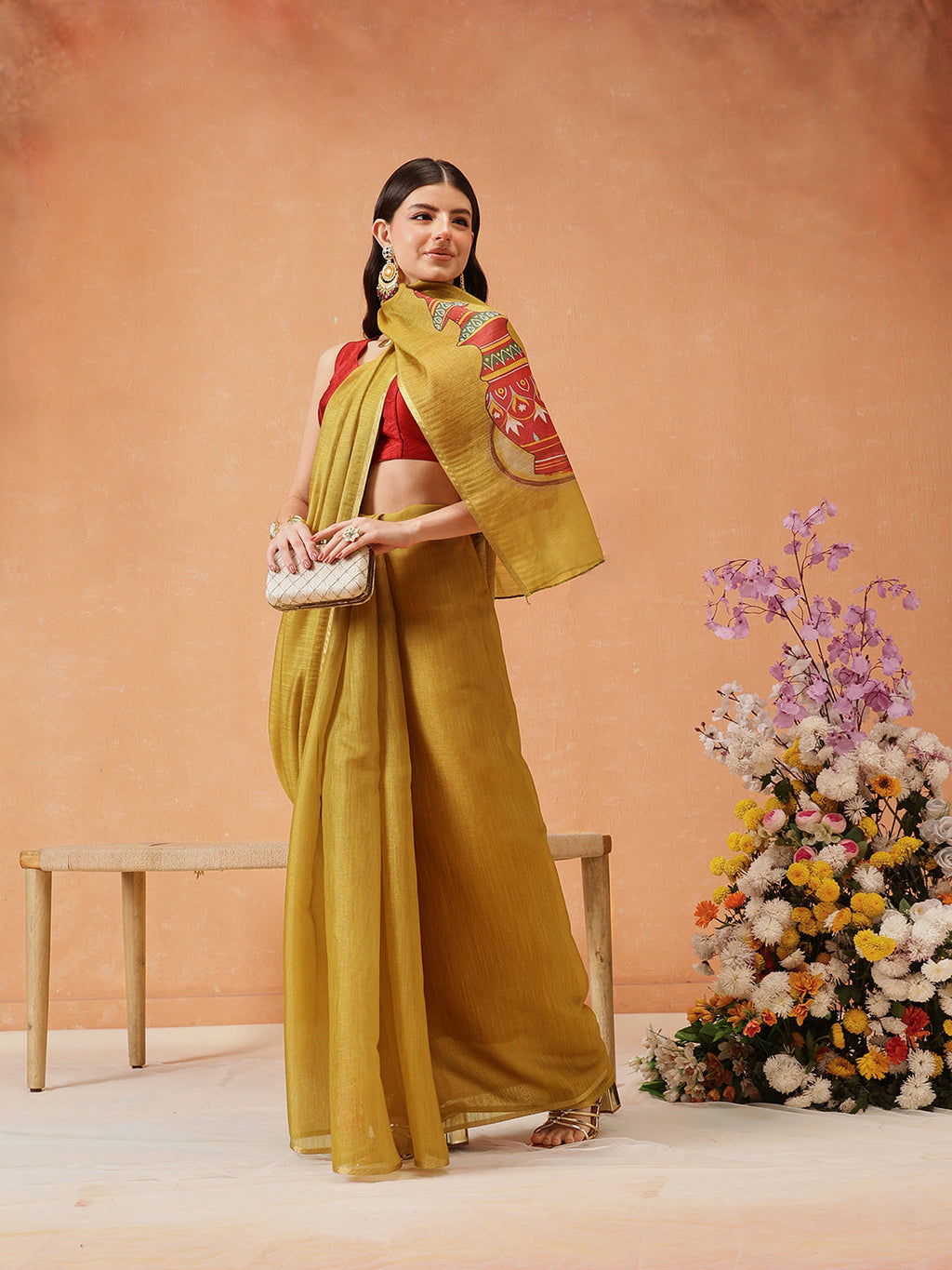 Mustard Cotton Silk Saree with Kalamkari Digital Print