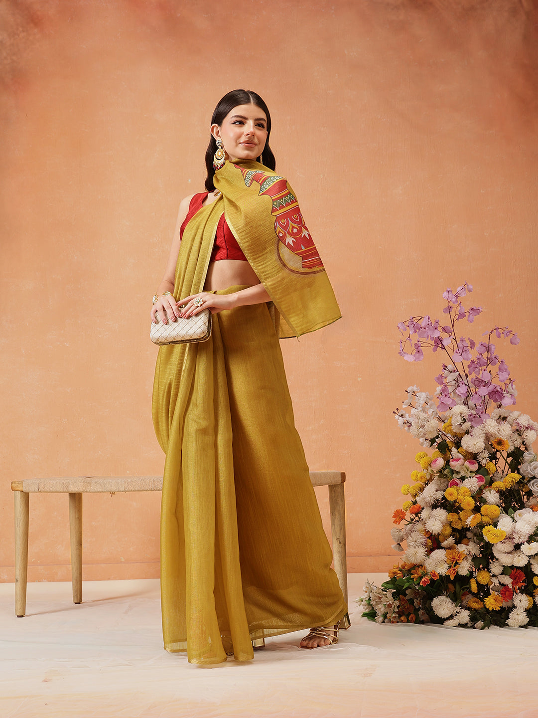 Mustard Cotton Silk Saree with Kalamkari Digital Print
