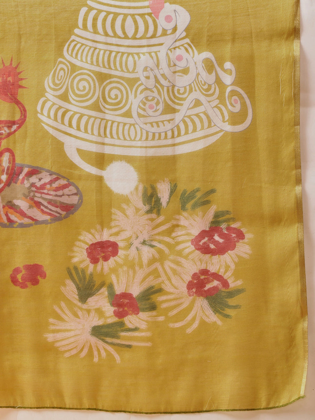 Mustard Cotton Silk Saree with Kalamkari Digital Print