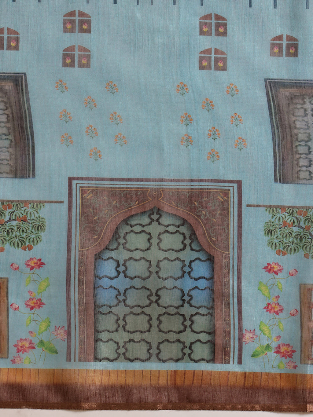 Teal Cotton Silk Kalamkari Saree with Digital Print