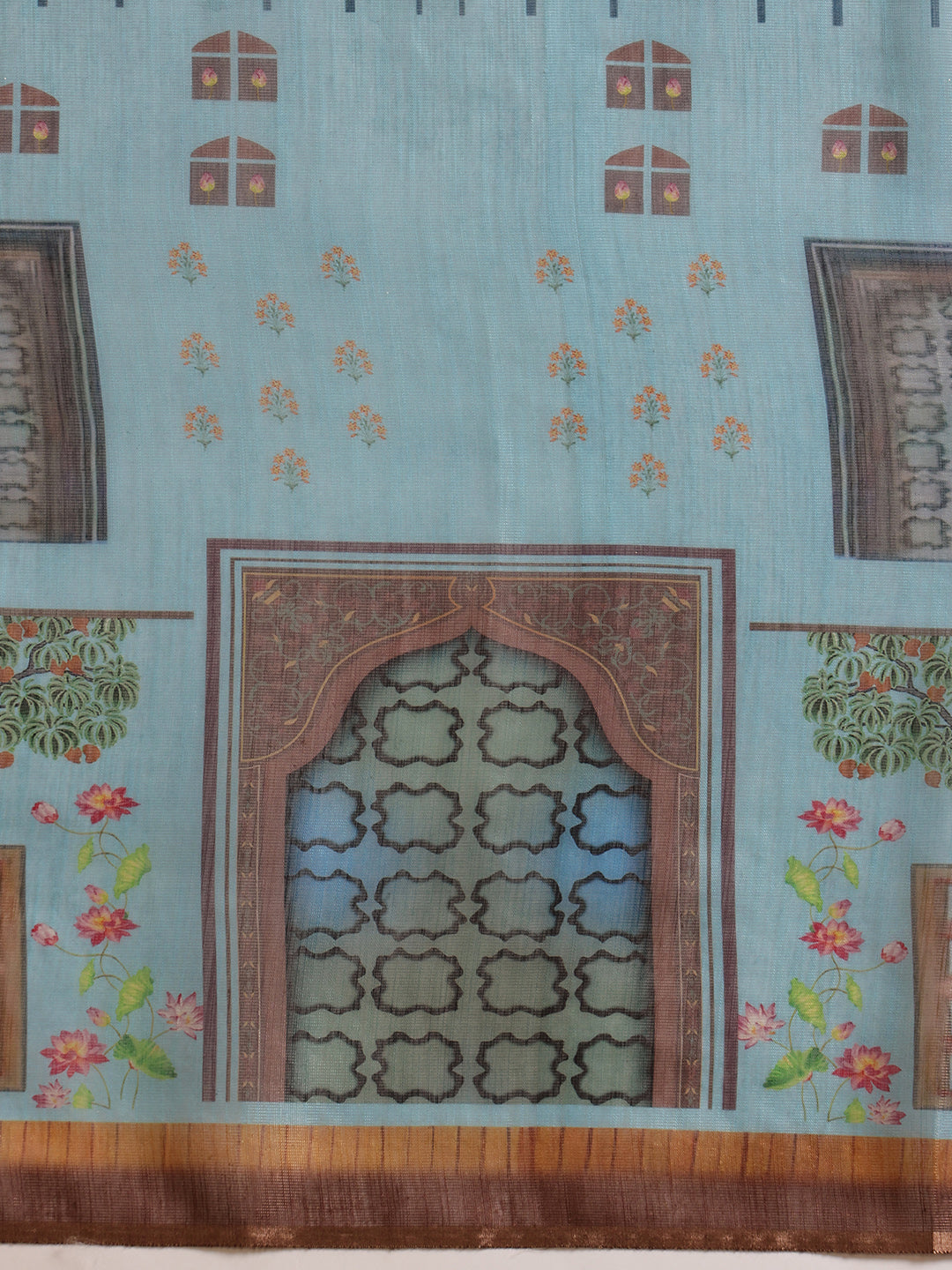 Teal Cotton Silk Kalamkari Saree with Digital Print