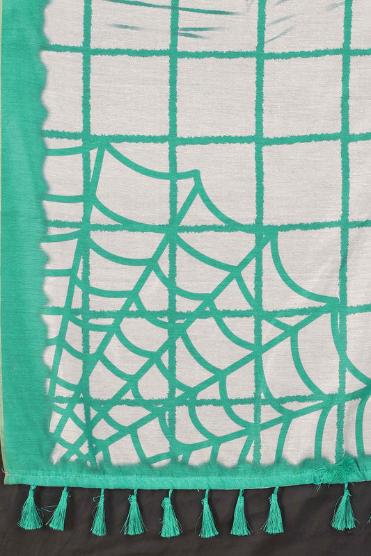 Green Cotton Blend Tie and Dye Saree with Unstitched Blouse