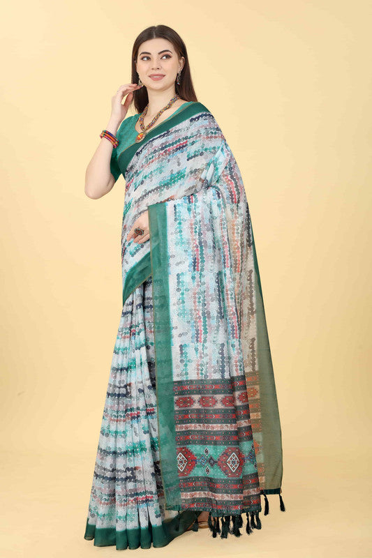 Multicolor tie and dye cotton blend saree with an unstitched blouse piece