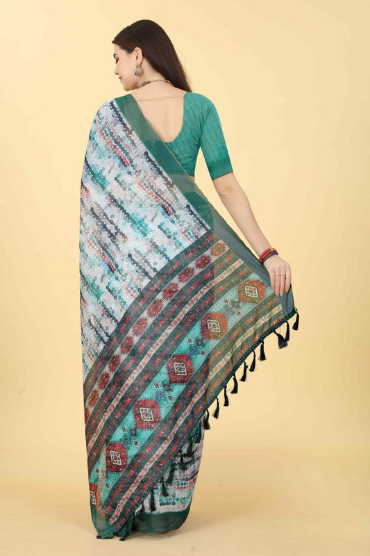 Multicolor Tie and Dye Cotton Blend Saree with Unstitched Blouse