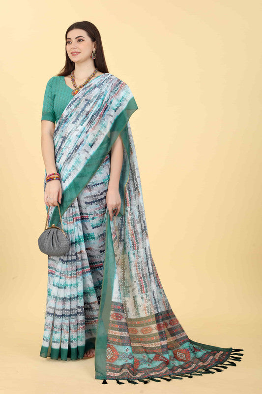 Multicolor Tie and Dye Cotton Blend Saree with Unstitched Blouse