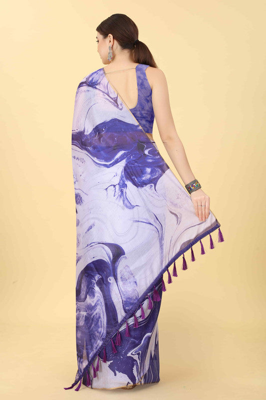 Purple Cotton Blend Tie and Dye Saree with Unstitched Blouse