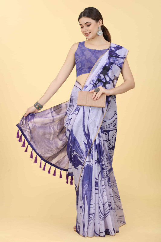 Purple Cotton Blend Tie and Dye Saree with Unstitched Blouse