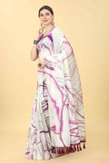 Burgundy tie and dye effect cotton blend saree with unstitched blouse