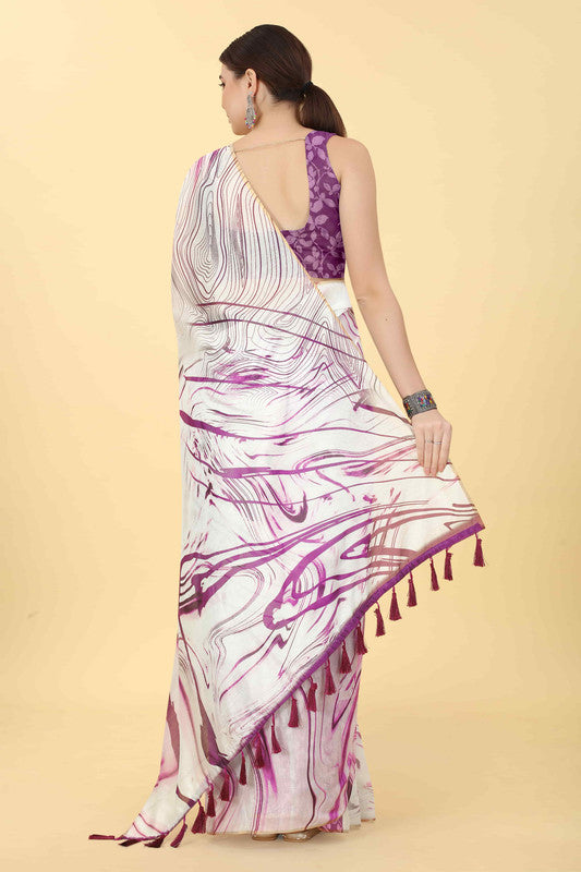 Burgundy Tie and Dye Cotton Blend Saree with Unstitched Blouse