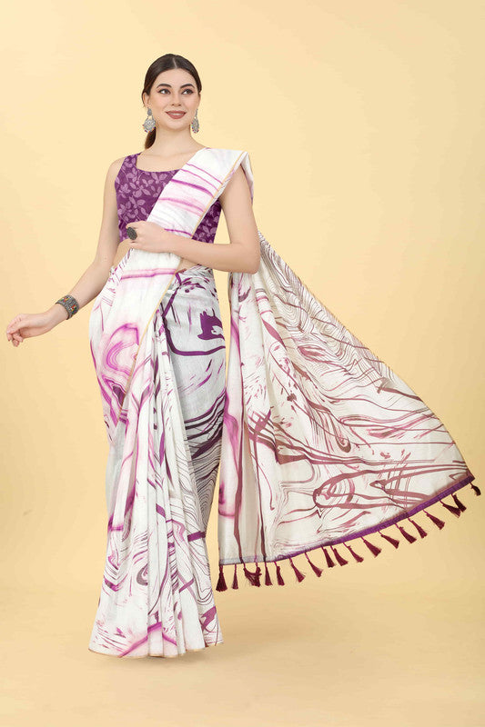 Burgundy Tie and Dye Cotton Blend Saree with Unstitched Blouse