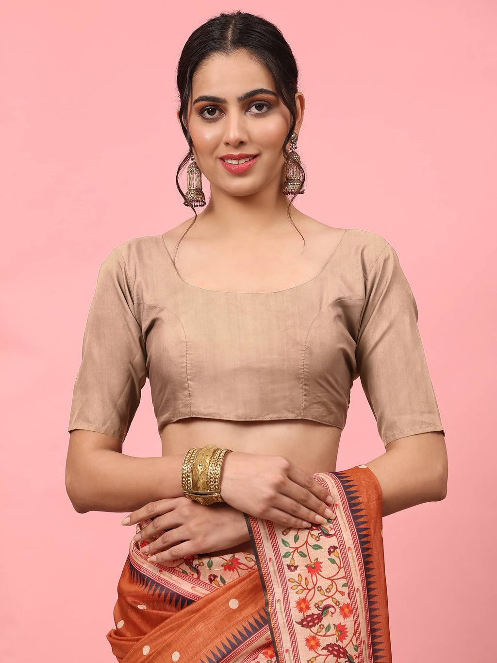Orange Paithani Cotton Blend Saree with Digital Polka Dots