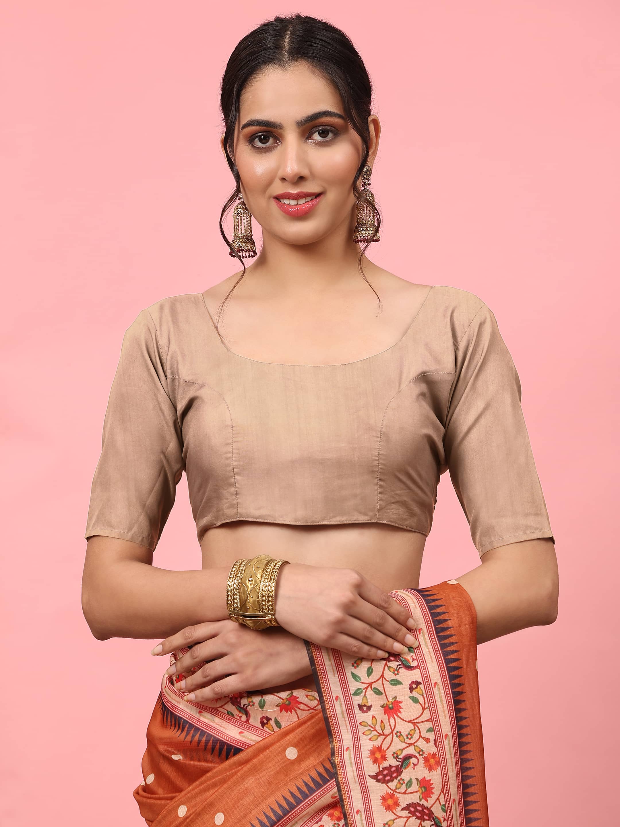 Orange Paithani Cotton Blend Saree with Digital Polka Dots