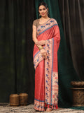 Pink Paithani cotton blend saree with unique animal motifs