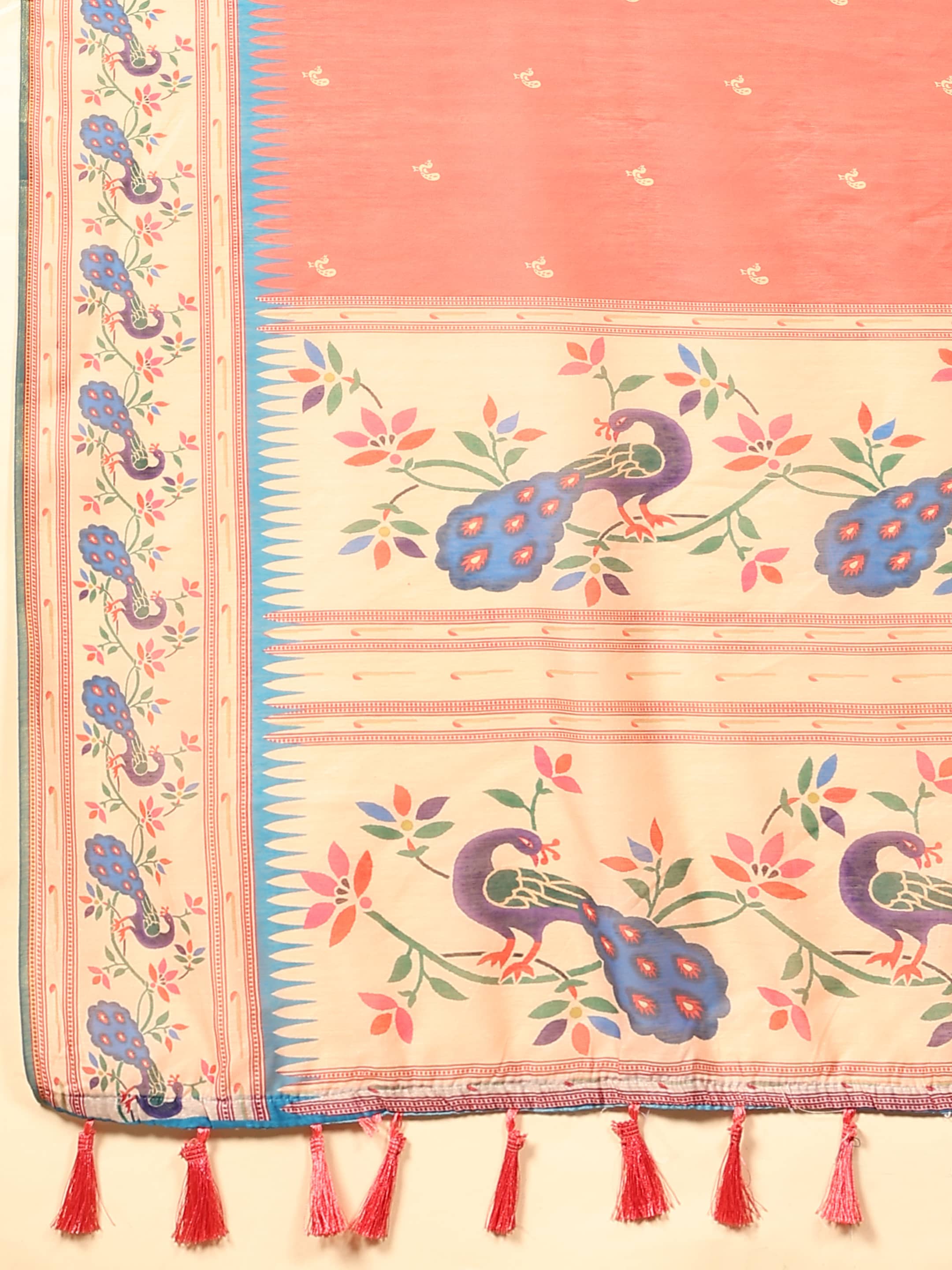 Pink Paithani Cotton Blend Saree with Animal Digital Print