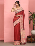 Red Paithani style solid cotton blend saree with elegant digital print