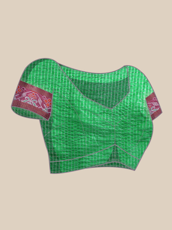 Green Banarasi Silk Saree with Woven Zari Checked Design