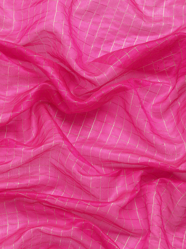 Pink Banarasi Silk Woven Zari Check Saree with Unstitched Blouse