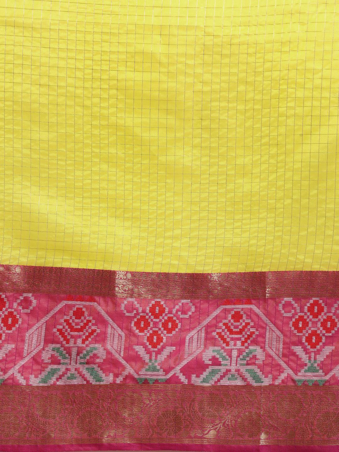 Yellow Banarasi Silk Saree with Checked Zari Design and Blouse