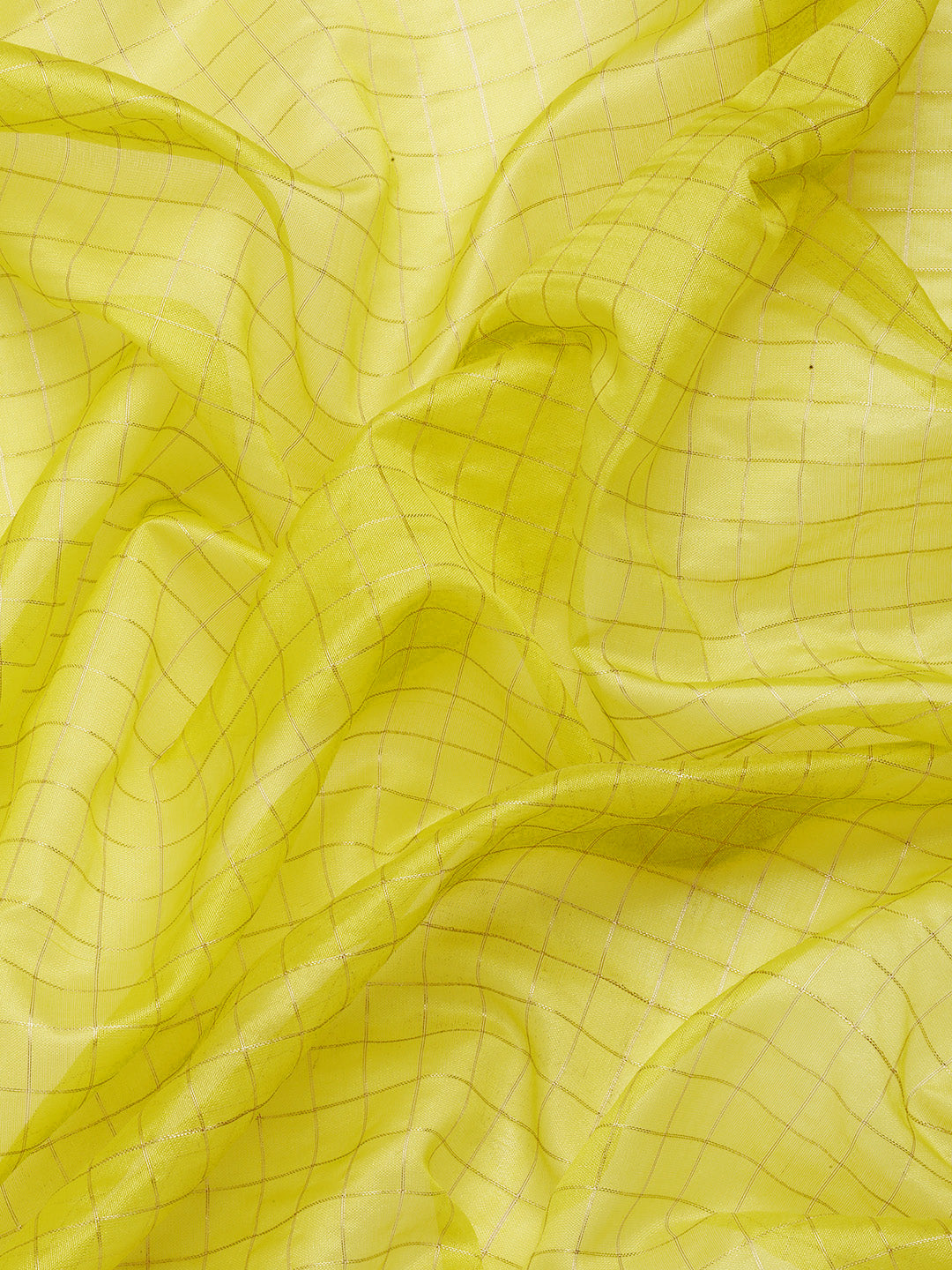 Yellow Banarasi Silk Saree with Checked Zari Design and Blouse