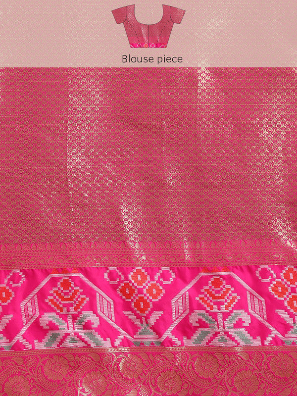Yellow Banarasi Silk Saree with Checked Zari Design and Blouse