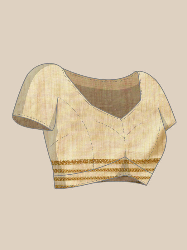 Beige Art Silk Embellished Printed Saree with Unstitched Blouse