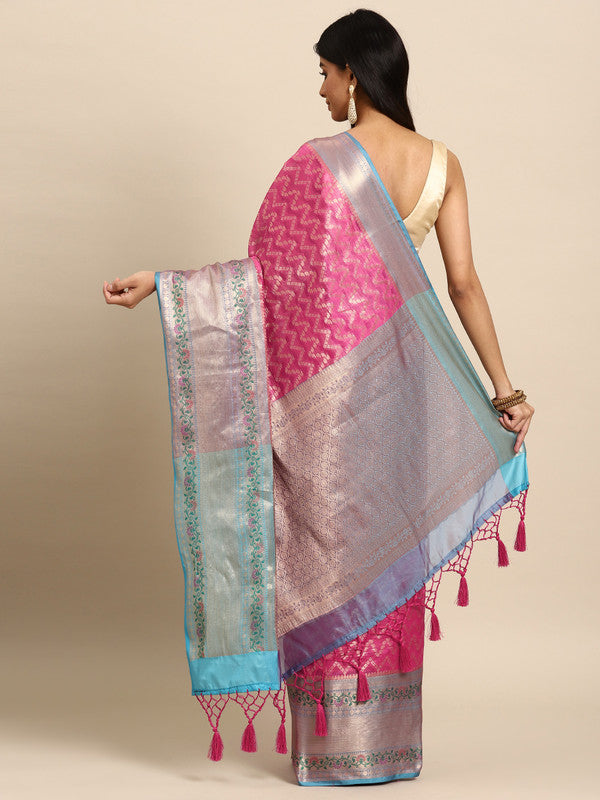 Pink Silk Blend Abstract Saree with Woven Zari Details