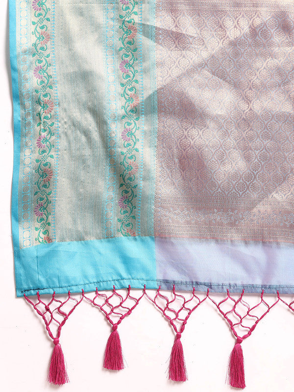 Pink Silk Blend Abstract Saree with Woven Zari Details