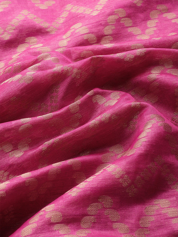 Pink Silk Blend Abstract Saree with Woven Zari Details