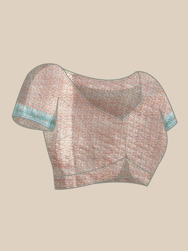 Pink Silk Blend Abstract Saree with Woven Zari Details