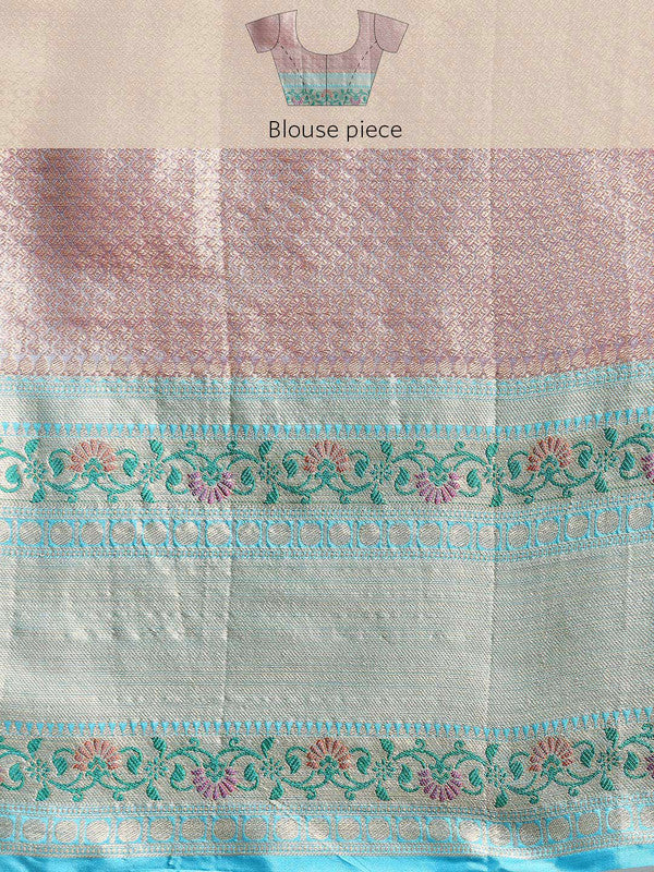 Pink Silk Blend Abstract Saree with Woven Zari Details