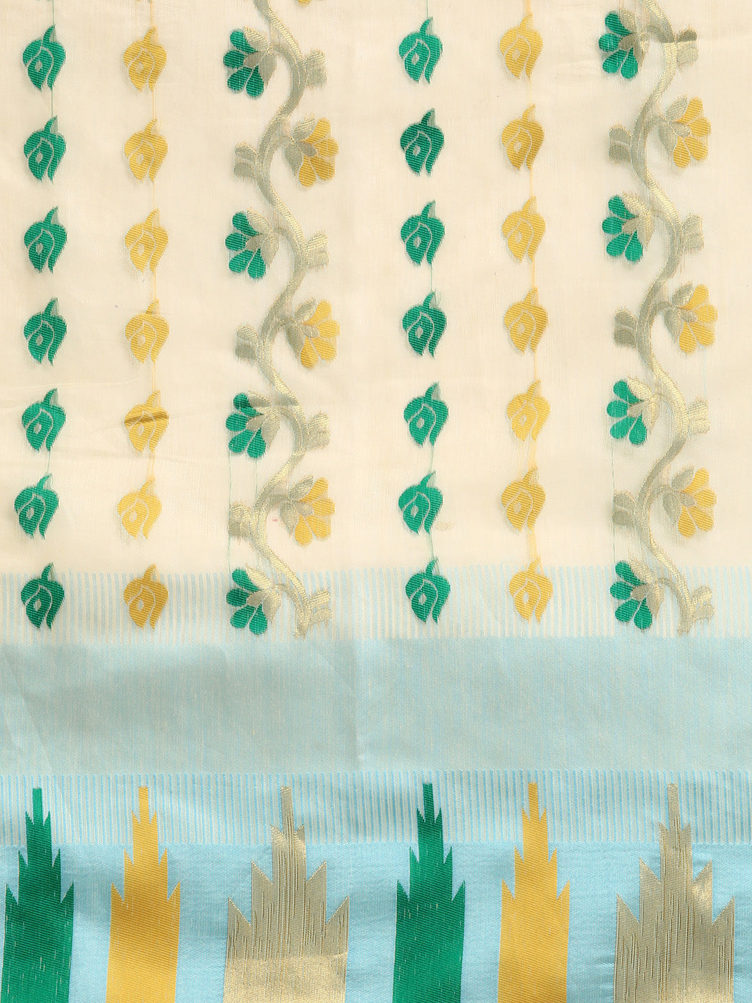 Blue Pure Cotton Woven Zari Floral Saree with Unstitched Blouse